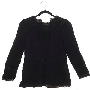 NWT J. Crew Point Sur Black Lacey Peasant Top Sz 2